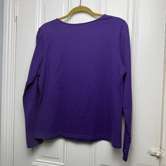 Artsy Purple Long Sleeve Shirt Womens Cotton Blend Embroidered Collar Large - Picture 5 of 7